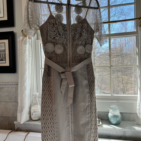 Byron Lars Carissima Sheath Dress Lace Column Size 4p in powder grey - Picture 3 of 5